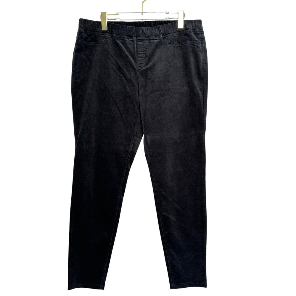 Eileen Fisher Corduroy Pant Women Large Black Organic Cotton Blend Pull‎ On